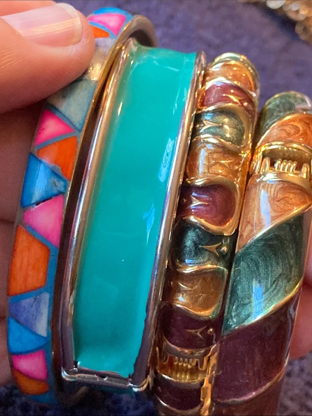 Multicolor Enamel Bangle Bracelet Set - Lot of 4